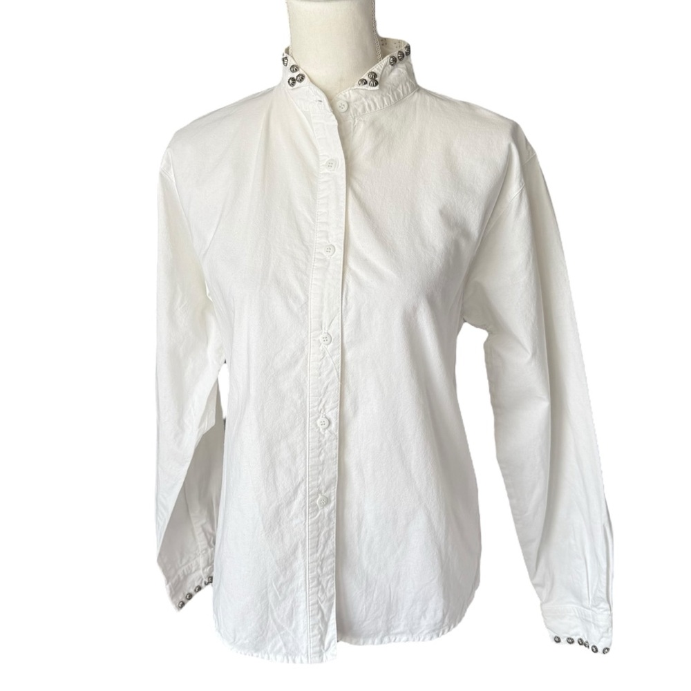 Vtg silver river White Button-Up Shirt Silver studs western southwestern medium